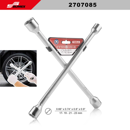 [2707085] CHROME CROSS WHEEL WRENCH SWISS DRIVE (17-19-21-23 MM) (20 UNITS)