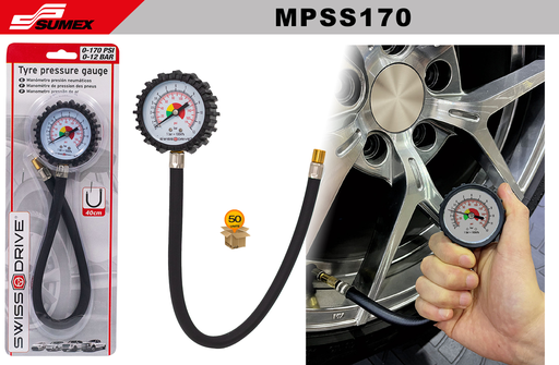 [MPSS170] MANOMETRO ANALOGICO PARA NEUMATICOS 170 PSI SWISS DRIVE (50 UNDS)