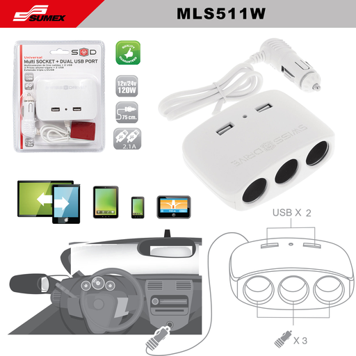 [MLS511W] MULTICONEXION DE TRES SALIDA + 2 USB SWISS DRIVE BLANCO (120 UNDS) (2 SETS = 60 UNDS)