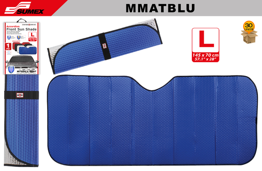 [MMATBLU] FOLDING FRONT SUNSHADE SWISS DRIVE "L" MATT BLUE (58 X 70 CM) (30 UNITS)