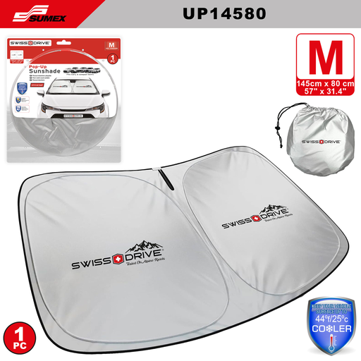 [UP14580] FRONT SUNSHADE SWISS DRIVE POP UP GREY "M" (145 X 80 CM) (30 UNITS)
