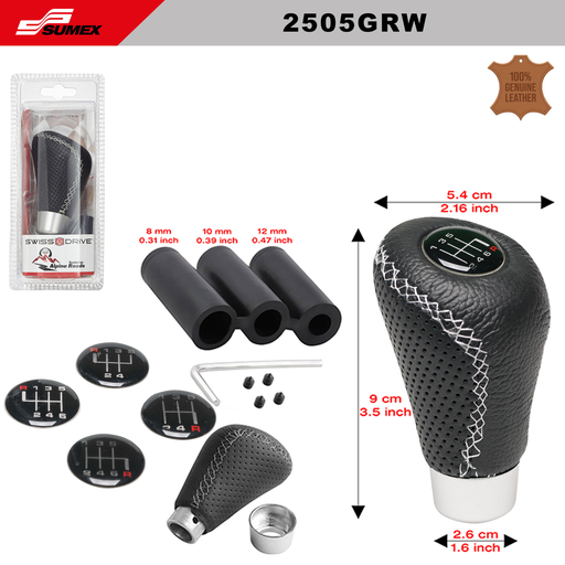 [2505GRW] PERILLA PARA CAMBIO MANUAL DE CUERINA SWISS DRIVE NEGRO PUNTADA BLANCO (50 UNDS)(5 SETS = 10 PZAS)