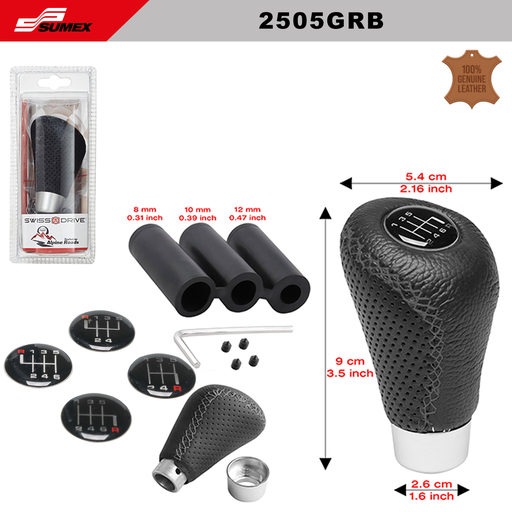 [2505GRB] PERILLA PARA CAMBIO MANUAL DE CUERINA SWISS DRIVE NEGRO PUNTADA NEGRA (50 UNDS)(5 SETS=10 PZAS)