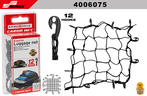 [4006075] ELASTIC LUGGAGE NET SWISS DRIVE WITH 12 HOOKS (86 X 115 CM) (12 SETS) (2 SETS = 6 PCS)