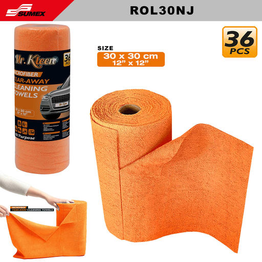 [ROL30NJ] ROLLO DE TOALLAS DE MICROFIBRA SWISS DRIVE NARANJA 30 X 30CM (36 UNDS) (10 UNDS)
