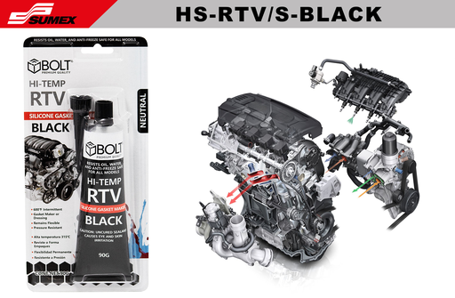 [HS-RTV/S-BLACK] SILICONA SELLANTE HI-TEMP 315°C RTV NEGRO 90G BOLT (1SET/12UNDS) (12 SETS/144 UNDS)