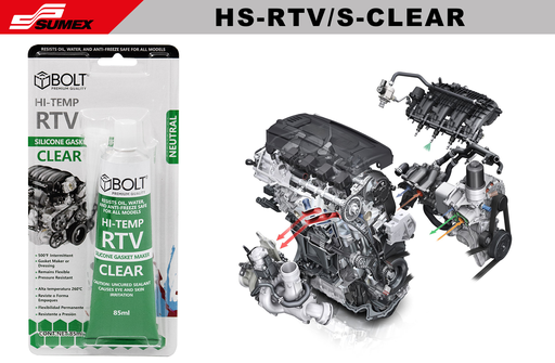[HS-RTV/S-CLEAR] SILICONA SELLANTE HI-TEMP 315°C RTV TRANSPARENTE 90G BOLT (1SET/12UNDS) (12 SETS/144 UNDS)