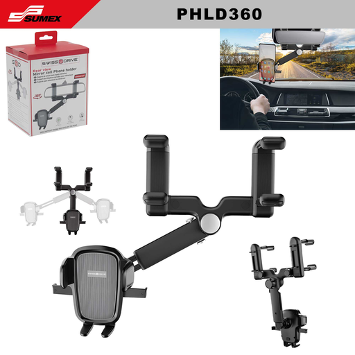[PHLD360] CAR REAR VIEW MIRROR SMARTPHONE HOLDER SWISS DRIVE ADJUSTABLE ROTATE 360° (40 UNITS)