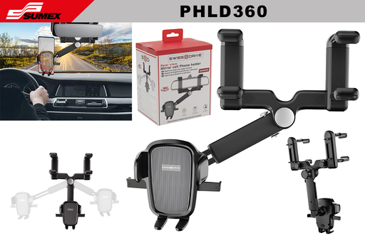 [PHLD360] CAR REAR VIEW MIRROR SMARTPHONE HOLDER SWISS DRIVE ADJUSTABLE ROTATE 360° (40 UNITS)
