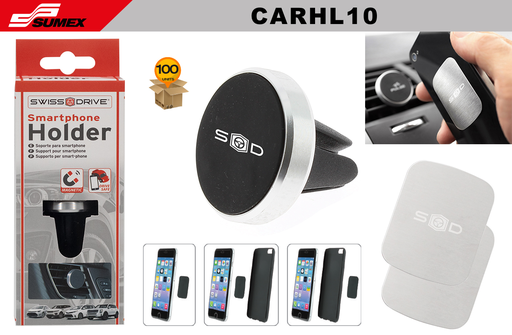 [CARHL10] SOPORTE MAGNETICO PARA CELULAR SWISS DRIVE NEGRO PLATEADO (100 UNDS)(10 SETS= 10 UNDS)