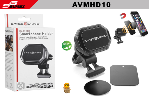 [AVMHD10] SOPORTE MAGNETICO PARA CELULAR SWISS DRIVE NEGRO (100 UNDS)