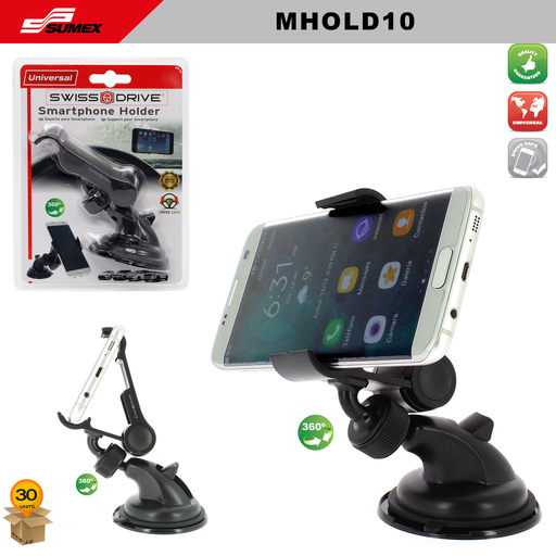 [MHOLD10] SMARTPHONE HOLDER 360° SWISS DRIVE BLACK (30 UNITS) (3 SETS= 10 UNITS)