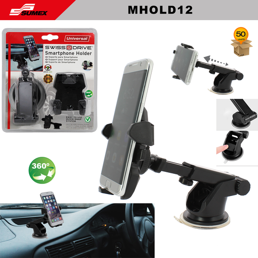 [MHOLD12] SOPORTE DE CELULAR 360° SWISS DRIVE NEGRO (50 UNDS)