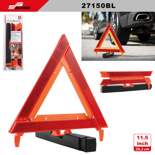 [27150BL] TRIANGULO DE EMERGENCIA SWISS DRIVE CON REFLECTIVO (29.2 CM) (20 UNDS)