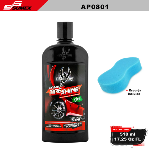 [AP0801] TIRE SHINE PREMIUM GEL + SPONGE EBULLIENT (510 ML / 17.25 OZ) (12 UNITS) 