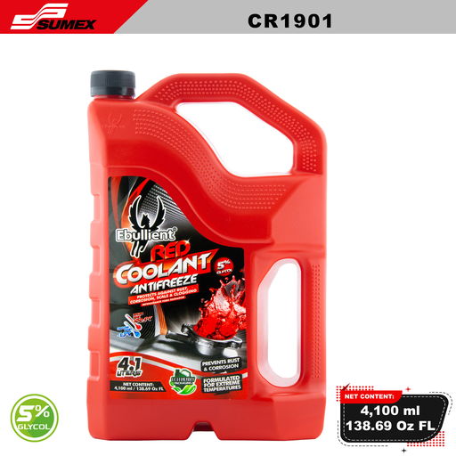 [CR1901] RED COOLANT ANTIFREEZE 5% GLYCOL EBULLIENT (4.1 L / 138.69 OZ) (6 UNITS)