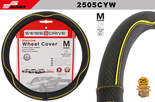 [2505CYW] STEERING WHEEL COVER SWISS DRIVE "M" CENTAURO BLACK/YELLOW (37 X 39 CM) (25 UNITS)