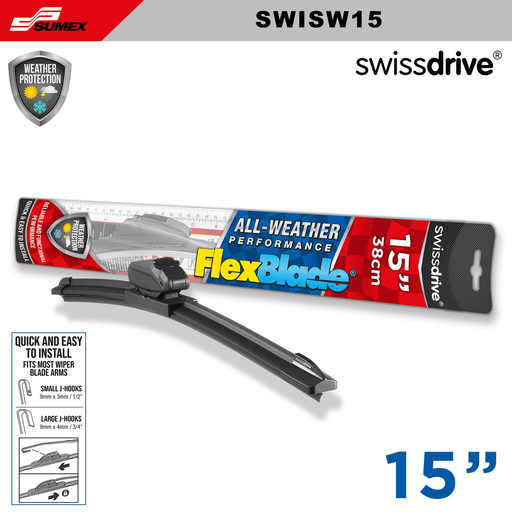 [SWISW15] ESCOBILLA LIMPIA PARABRISAS  FLEXBLADE SWISS DRIVE 15" 38CM (CAJA=50UNDS) (1SETS =10UNDS)