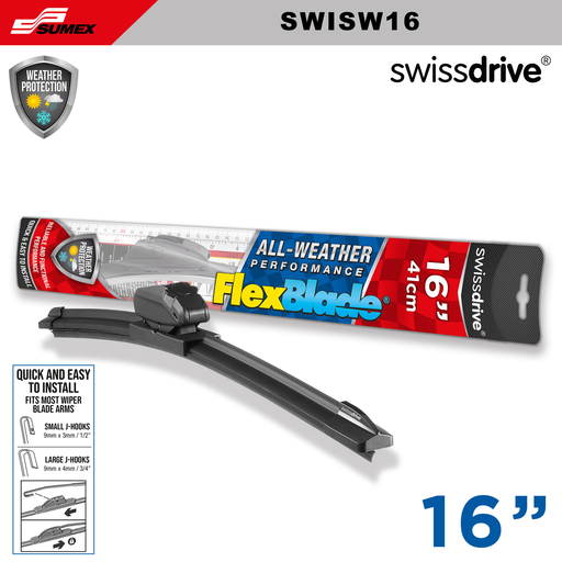 [SWISW16] ESCOBILLA LIMPIA PARABRISAS  FLEXBLADE SWISS DRIVE 16" 41CM (CAJA=50UNDS) (1SETS=10UNDS)