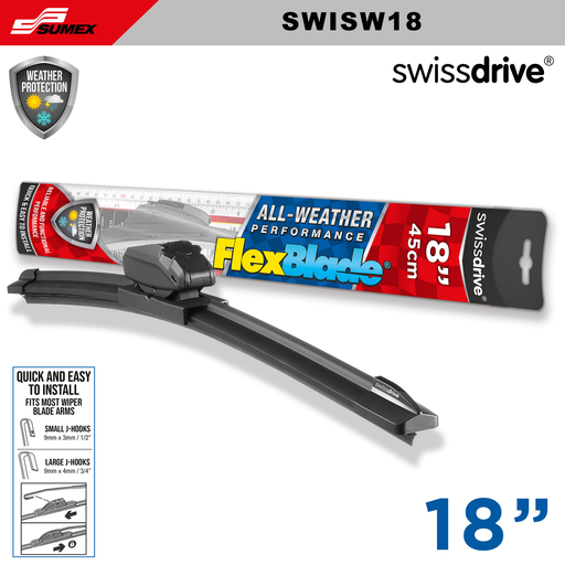 [SWISW18] ESCOBILLA LIMPIA PARABRISAS  FLEXBLADE SWISS DRIVE 18" 45CM (CAJA=50UNDS) (1SETS=10UNDS)