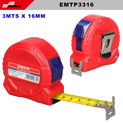 [EMTP3316] STEEL MEASURING TAPE EMTOP 3 M X 16 MM (60 UNITS)