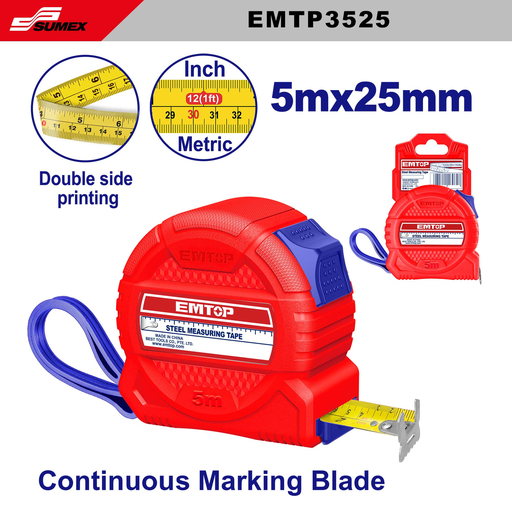 [EMTP3525] STEEL MEASURING TAPE EMTOP 5 M X 25 MM (60 UNITS)