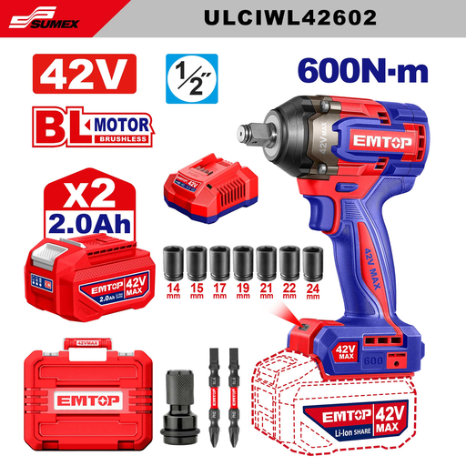 [ULCIWL42602] CORDLESS IMPACT WRENCH 42 V 600 NM EMTOP (4 UNITS)