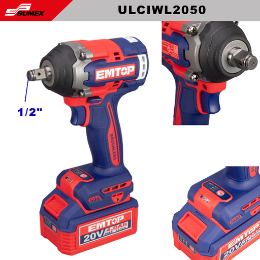[ULCIWL2050] CORDLESS IMPACT EMTOP 4.0 Ah X 2 WRENCH 500 NM (5 UNITS)