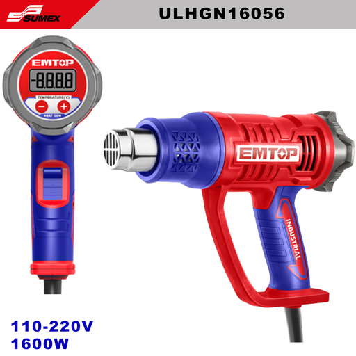 [ULHGN16056] PISTOLA DE CALOR EMTOP 110-220V 1600W PANTALLA LCD (CJ/10UNDS)
