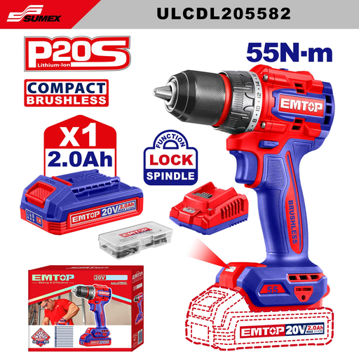 [ULCDL205582] COMPACT BRUSHLESS CORDLESS DRILL 2.0 Ah X 1 55 NM EMTOP (5 UNITS)