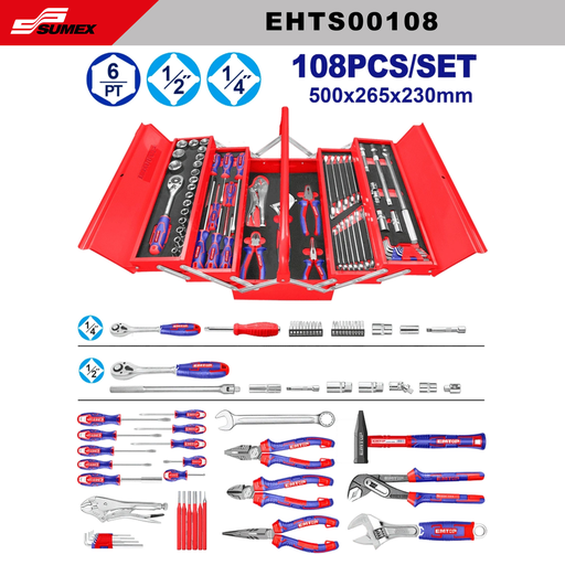 [EHTS00108] CAJA DE HERRAMIENTA METALICA EMTOP DE 108PCS (CJ/1UNDS)