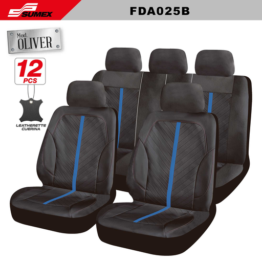 [FDA025B] SEAT COVER SWISS DRIVE "OLIVER" 12PCS BLACK - BLUE (CS/6SETS)