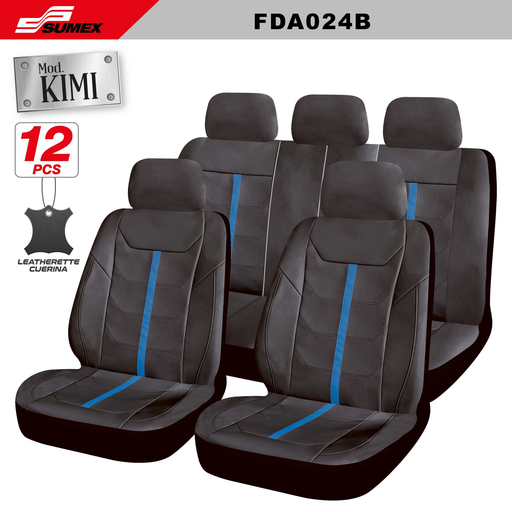 [FDA024B] FORRO DE ASIENTO SWISS DRIVE "KIMI" 12PCS NEGRO - AZUL (CJ/6SETS)