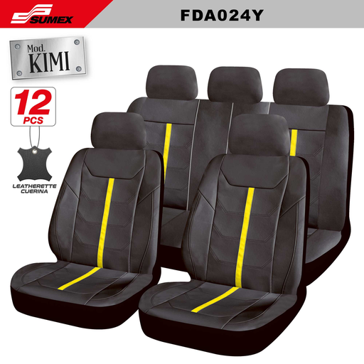 [FDA024Y] FORRO DE ASIENTO SWISS DRIVE "KIMI" 12PCS NEGRO - AMARILLO (CJ/6SETS)