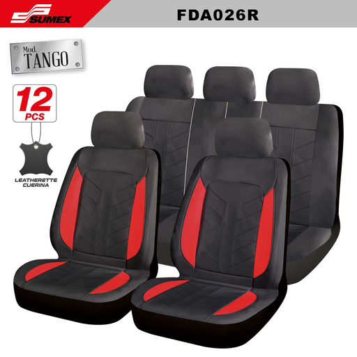 [FDA026R] FORRO DE ASIENTO SWISS DRIVE "TANGO" 12PCS NEGRO - ROJO (CJ/6SETS)