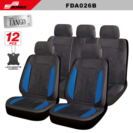 [FDA026B] FORRO DE ASIENTO SWISS DRIVE "TANGO" 12PCS NEGRO - AZUL (CJ/6SETS)