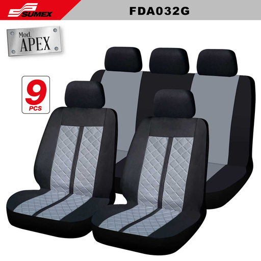 [FDA032G] FORRO DE ASIENTO SWISS DRIVE "APEX" 9PCS NEGRO - GRIS (CJ/8SETS)