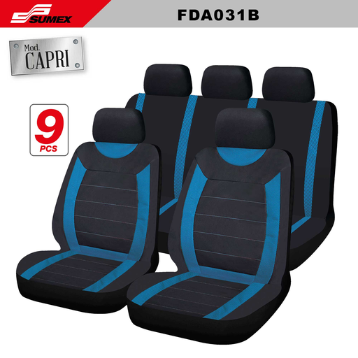 [FDA031B] SEAT COVER SWISS DRIVE CAPRI BLACK/BLUE/BLUE STITCHES (9 PCS) (8 SETS)