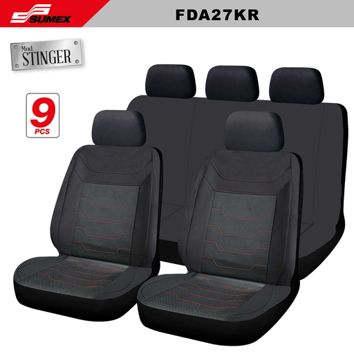 [FDA27KR] SEAT COVER SWISS DRIVE STINGER BLACK/BLACK/RED STITCHES (9 PCS) (6 SETS)