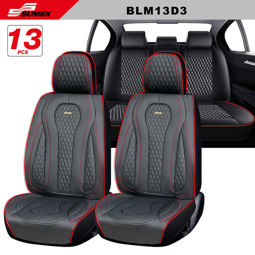 [BLM13D3] SEAT COVER SWISS DRIVE BELMONT LUXE BLACK/RED/RED STITCHES (13 PCS) (1 SET)