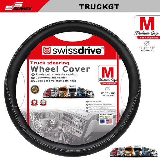 [TRUCKGT] FORRO DE TIMON SWISS DRIVE "TRUCK-GT" M NEGRO SPORT (44 - 46CM) (CJ/10UND)