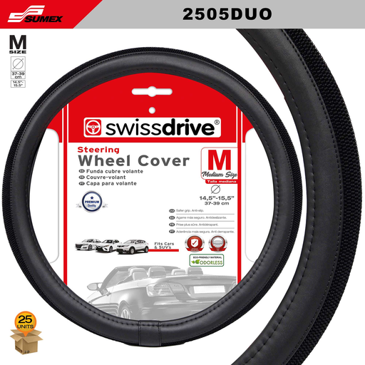 [2505DUO] STEERING WHEEL COVER SWISS DRIVE "DUO" M BLACK (37 - 39CM) (CS/25UNIT)