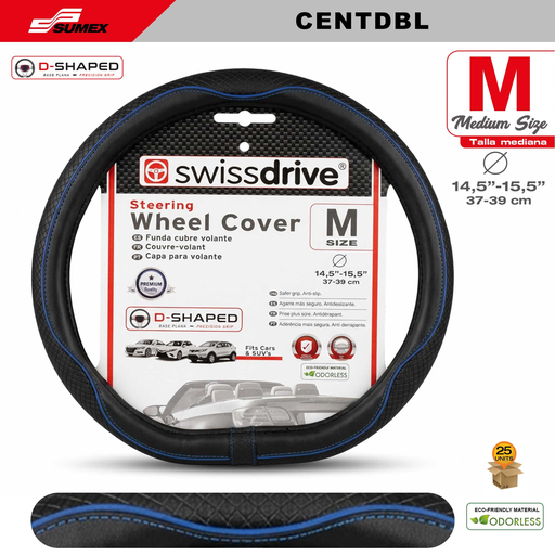[CENTDBL] STEERING WHEEL COVER SWISS DRIVE "M" CENTAURO D-SHAPED BLACK/BLUE (37 X 39 CM) (25 UNITS) 