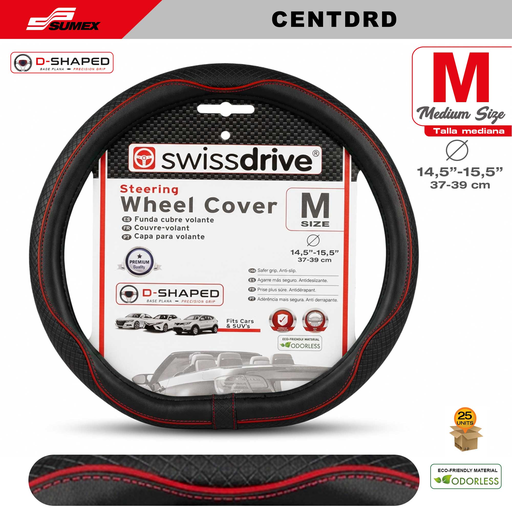 [CENTDRD] STEERING WHEEL COVER SWISS DRIVE "M" CENTAURO D-SHAPED BLACK/RED (37 X 39 CM) (25 UNITS)