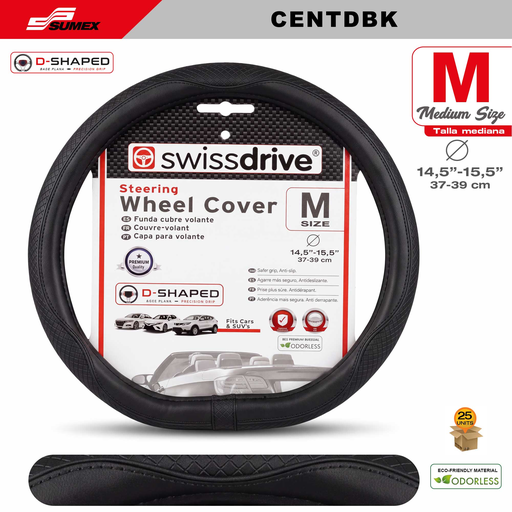 [CENTDBK] STEERING WHEEL COVER SWISS DRIVE "M" CENTAURO D-SHAPED BLACK (37 X 39 CM) (25 UNITS) 