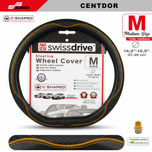 [CENTDOR] STEERING WHEEL COVER SWISS DRIVE "M" CENTAURO D-SHAPED BLACK/ORANGE (37 X 39 CM) (25 UNIT) 