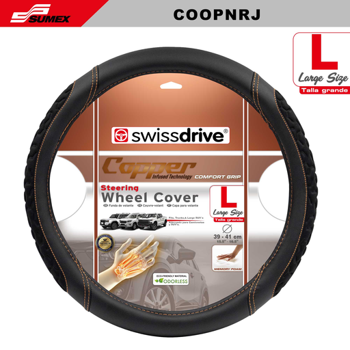 [COOPNRJ] FORRO DE TIMON SWISS DRIVE "L" COPPER NEGRO/COSTURA NARANJA (39 X 41CM (25UNDS) 