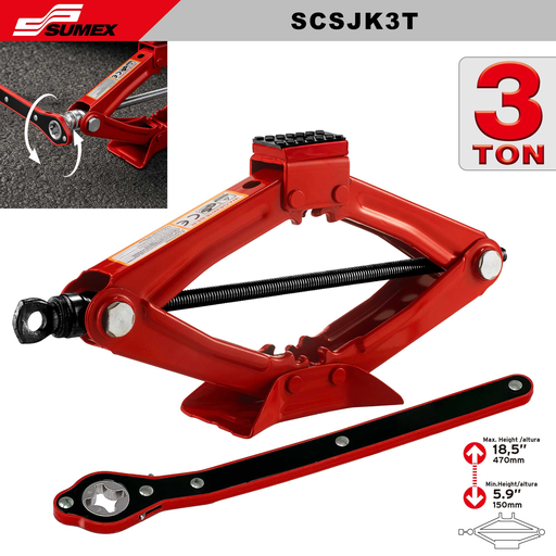 [SCSJK3T] SCISSOR JACK 3 TON SWISS DRIVE + ROTATING HEAD + RUBBER PAD