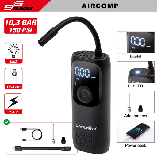 [AIRCOMP] PORTABLE AIR COMPRESSOR-LITHIUM SWISS DRIVE